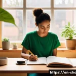 Home 12 캐릭터 디자인 프리랜서의 하루 - **"The Dawn of Creation" Morning Ritual:** A female character designer in her late 20s, with a soft,...