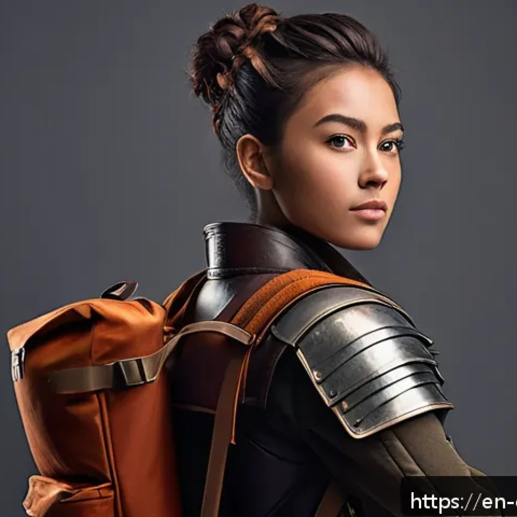 캐릭터 디자인의 기초 개념 - A confident young female adventurer standing in a dynamic pose with hands on hips, wearing practical...