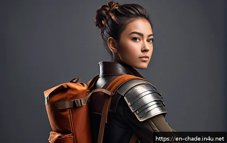 캐릭터 디자인의 기초 개념 - A confident young female adventurer standing in a dynamic pose with hands on hips, wearing practical...