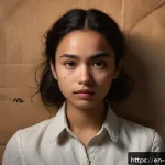 캐릭터 디자인에 필요한 소프트 스킬 - A thoughtful young female character standing in a dimly lit room, wearing a simple but stylish outfi...