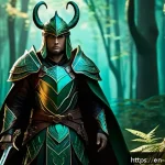캐릭터 디자인 관련 인기 서적 - A fantasy warrior character standing confidently in a lush forest setting, wearing ornate, exaggerat...